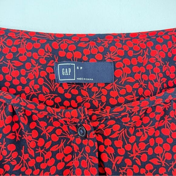 GAP Red Navy Small Cherry Print Henley Neckline‎ Soft Tie Shirt Dress - Picture 9 of 15